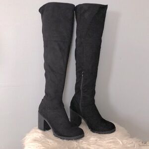 Tall Black Women’s Fashion Thigh High Faux Suede black Boots Halloween Boots
